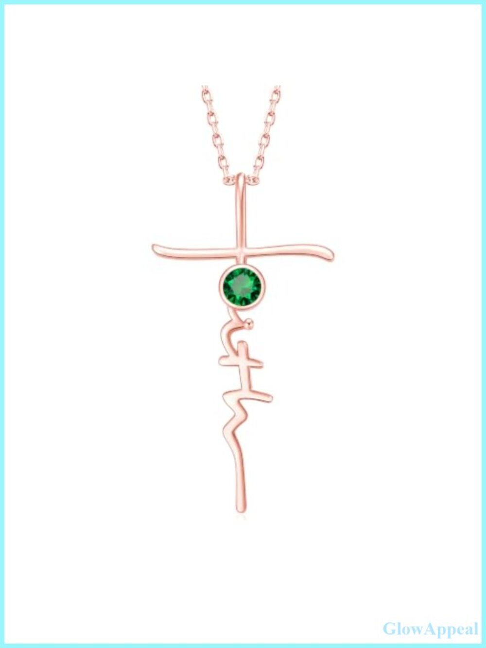 Faith Cross Birthstone Necklace with Rose Gold Plated, Christian Religious